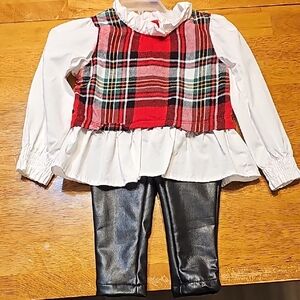 Plaid Ruffle Top with Black Leggings